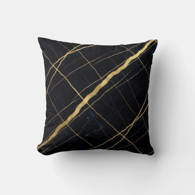 Modern Marble Black + Gold Luxury  Cushion (Front)