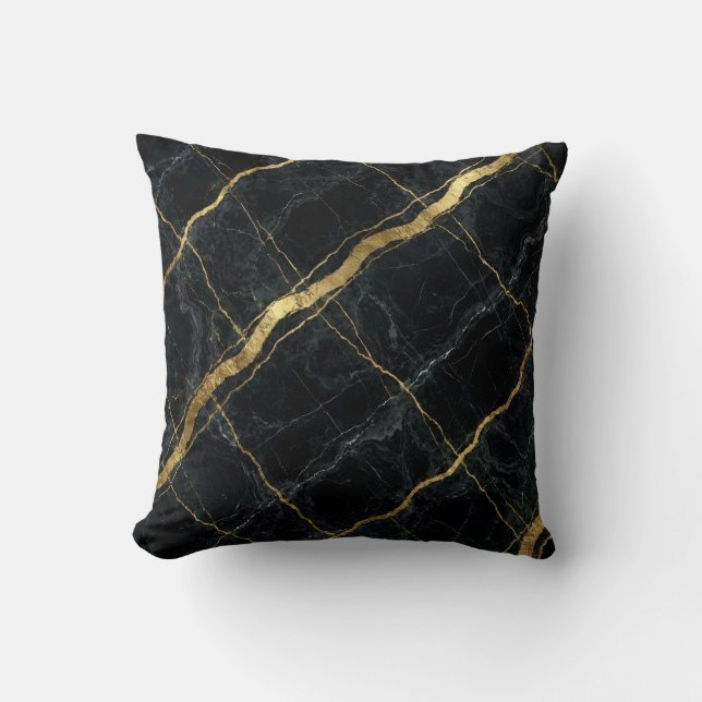 Modern Marble Black + Gold Luxury  Cushion (Front)