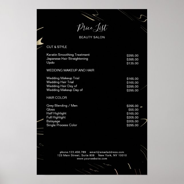 Modern Marble Black Gold Pricelist  Poster (Front)