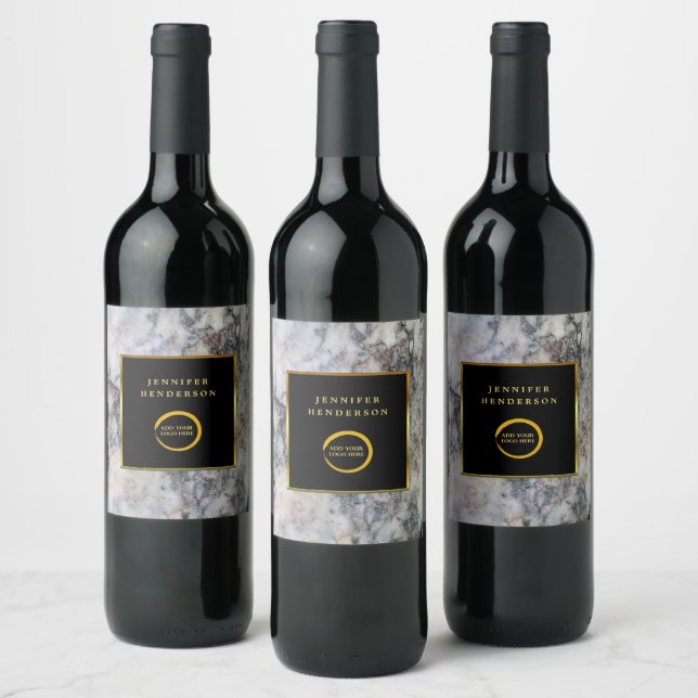 Modern marble black gold professional add logo wine label (Bottles)