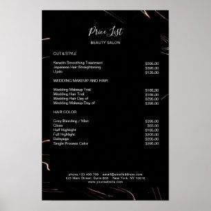Modern Marble Black Rosegold Pricelist Poster