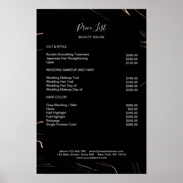 Modern Marble Black Rosegold Pricelist  Poster (Front)