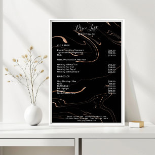 Modern Marble Black Rosegold Pricelist Poster