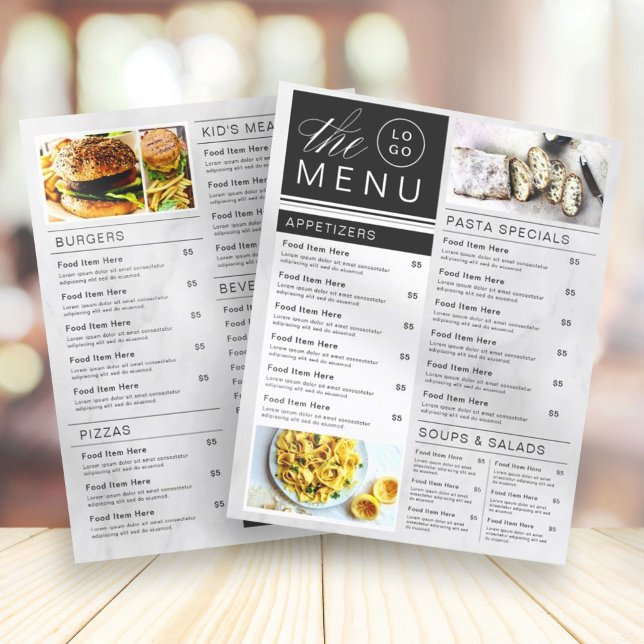 Modern Marble Black & White Restaurant Photo Menu  (Creator Uploaded)