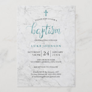 Modern Marble Blue Baptism Invitation