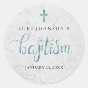 Modern Marble Blue Baptism Sticker