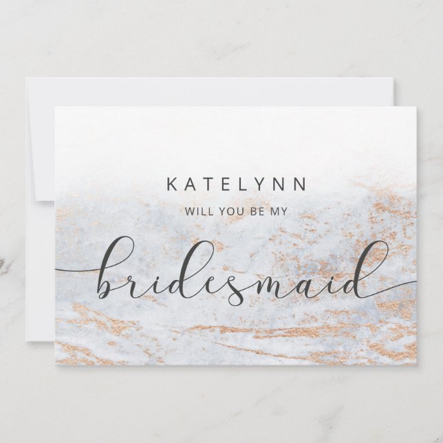 Modern Marble Blue Bridesmaid Proposal Card (Front)