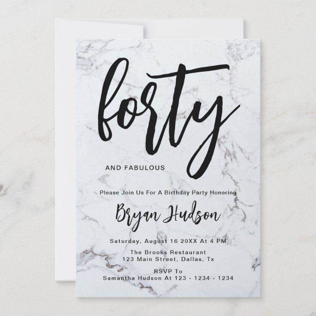 Modern Marble Brushed 40Th Birthday Invitation  (Front)