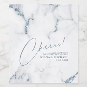 Modern Marble Cheers Dusty Blue ID816 Wine Label