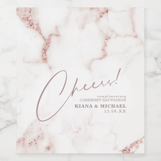 Modern Marble Cheers Dusty Rose Gold ID816 Wine Label (Single Label)