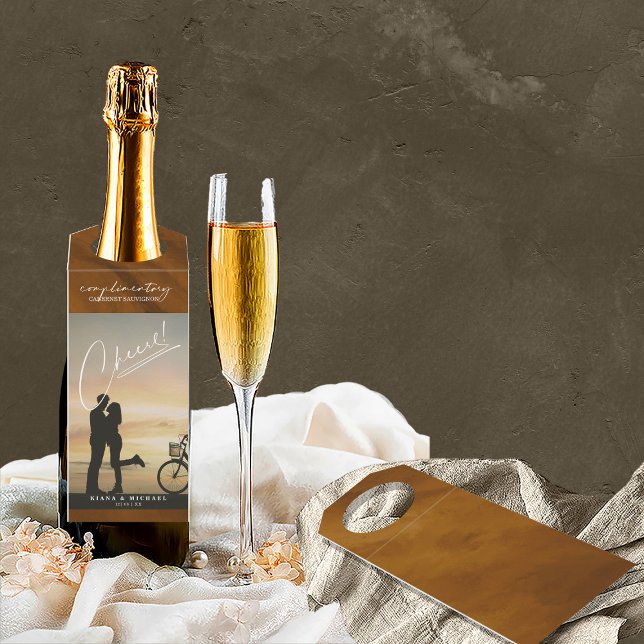 Modern Marble Cheers Photo Gold ID816 Bottle Tag (Front/Back In Situ)