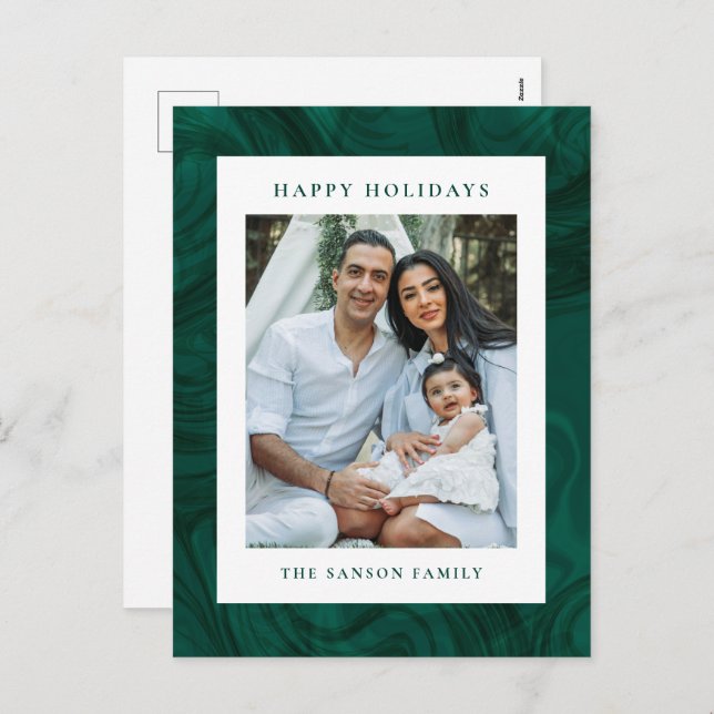 Modern Marble Dark Green Holiday Photo Card (Front/Back)