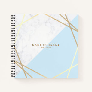 Modern Marble Geometric Pattern Gold Light Blue Notebook