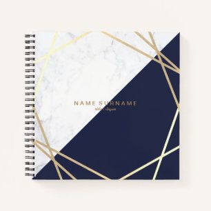Modern Marble Geometric Pattern Gold Midnight Blue Notebook