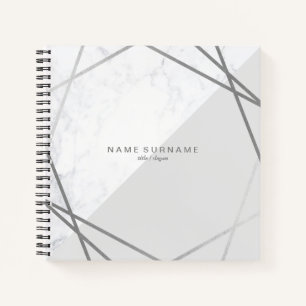 Modern Marble Geometric Silver Pattern Grey Square Notebook