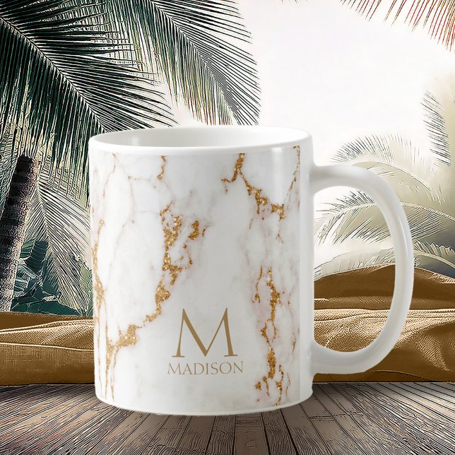 Modern Marble Glitter Monogram Gold ID816 Coffee Mug (Creator Uploaded)