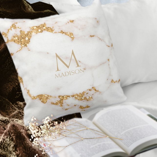 Modern Marble Glitter Monogram Gold ID816 Cushion (Creator Uploaded)
