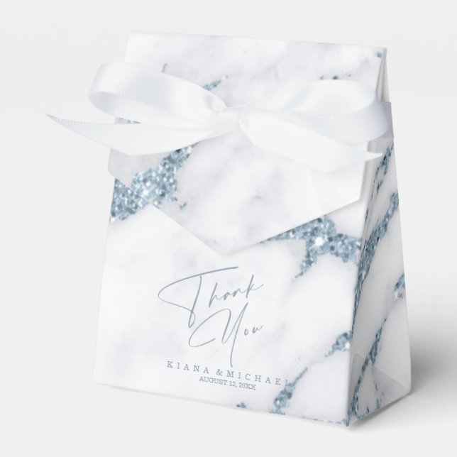 Modern Marble Glitter Thank You  Dusty Blue ID816 Favour Box (Front Side)