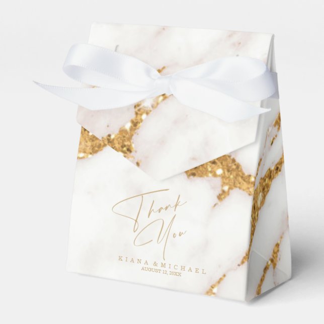 Modern Marble Glitter Thank You Gold ID816 Favour Box (Front Side)