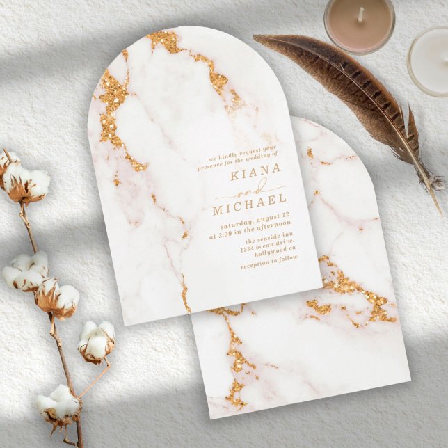 Modern Marble Glitter Wedding Gold Arch ID816 Invitation (Creator Uploaded)