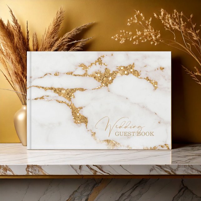 Modern Marble Glitter Wedding Gold ID816 Guest Book (Creator Uploaded)