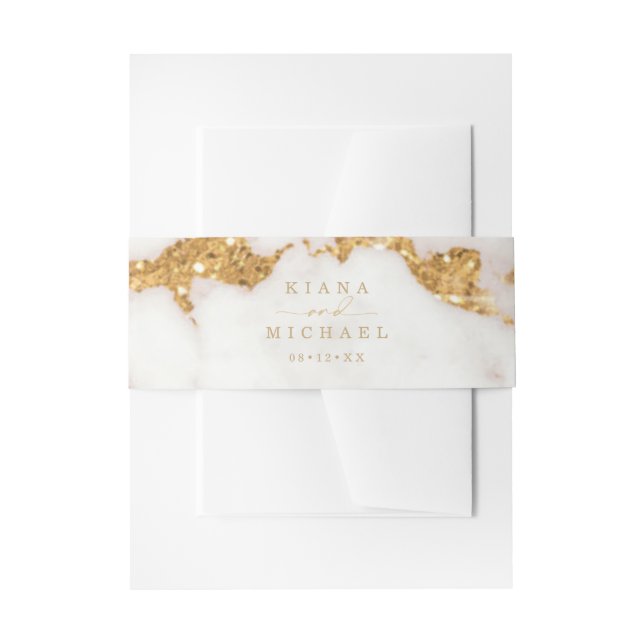Modern Marble Glitter Wedding Gold ID816 Invitation Belly Band (Front Example)