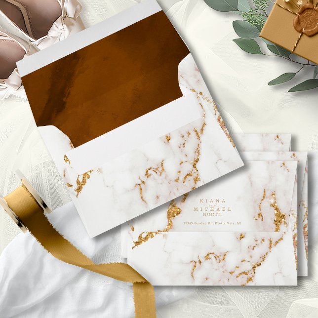 Modern Marble Glitter Wedding Gold V2 ID816 Envelope (Interior/Back In Situ)