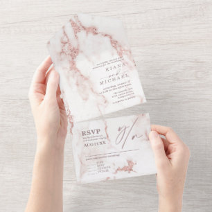Modern Marble Glitter Wedding Rose Gold ID816 All In One Invitation