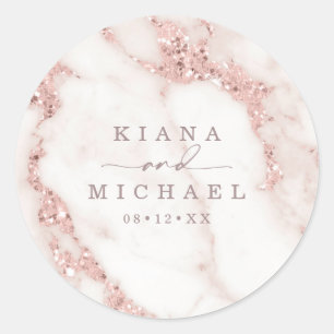 Modern Marble Glitter Wedding Rose Gold ID816 Classic Round Sticker