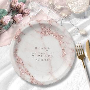 Modern Marble Glitter Wedding Rose Gold ID816 Paper Plate