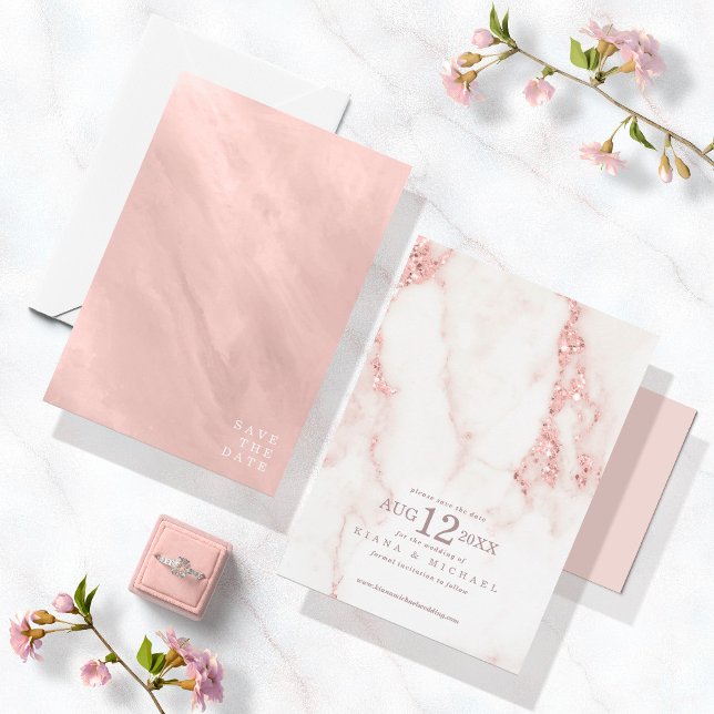 Modern Marble Glitter Wedding Rose Gold ID816 Save The Date (Creator Uploaded)