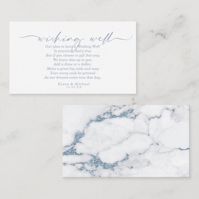 Modern Marble Glitter Wishing Well V1 Blue ID816 Enclosure Card (Front/Back)