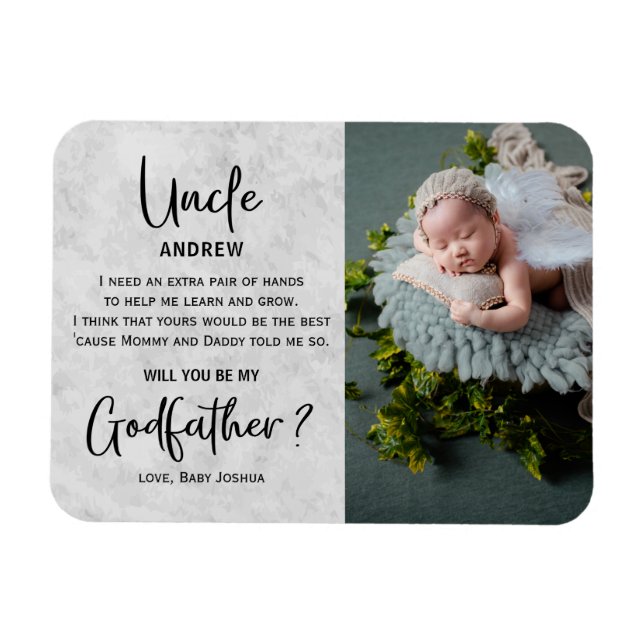 Modern Marble Godfather Photo Proposal Magnet (Horizontal)