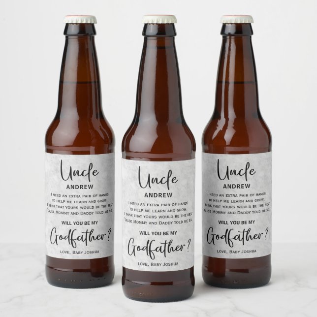 Modern Marble Godfather Proposal Beer Bottle Label (Bottles)