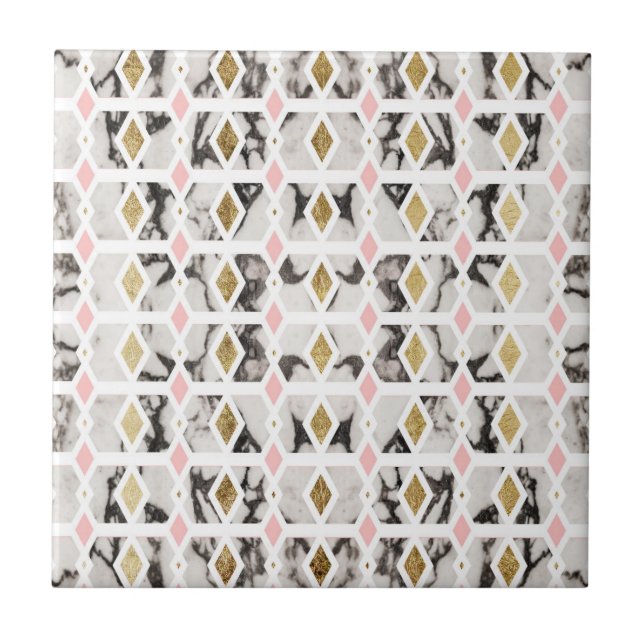Modern Marble Gold Blush Pink Geometric Tile (Front)