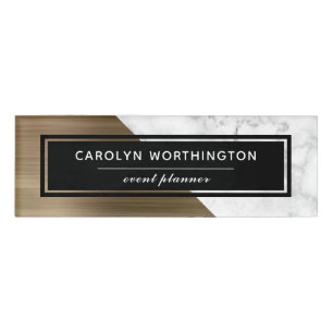 Modern Marble Gold Brushed Metal Colour Block Name Tag