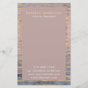 Modern Marble Gold Foil Gemstone Interior Designer Stationery
