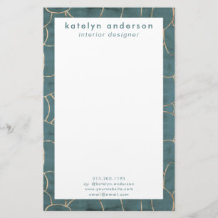 Modern Marble Gold Gemstone Teal Interior Designer Stationery