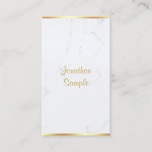 Modern Marble Gold Handwritten Script Template Business Card (Front)