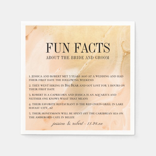 Modern Marble Golden Peach Fun Facts Napkin (Front)
