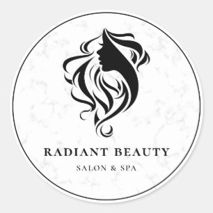 Modern Marble Hair Salon Spa Logo Classic Round Sticker