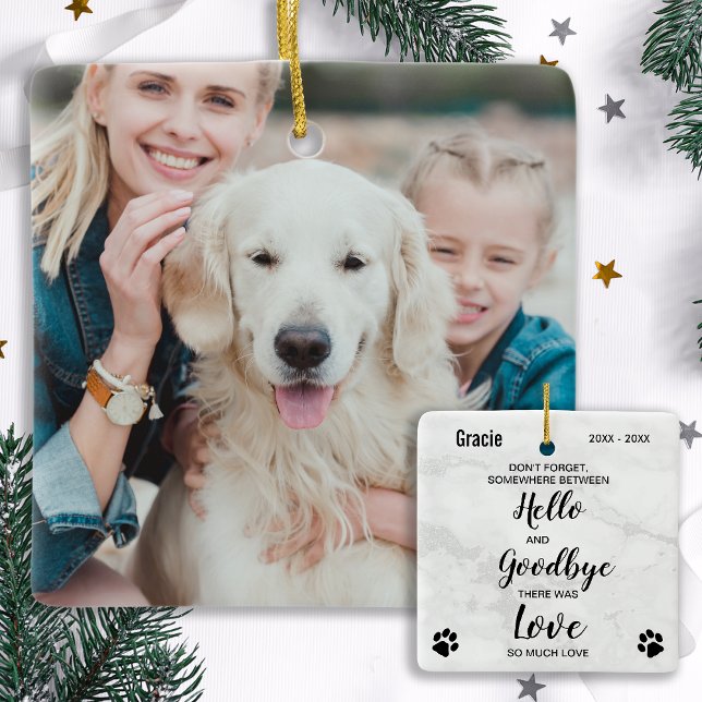 Modern Marble Hello Goodbye Keepsake Memorial Ceramic Ornament (Creator Uploaded)