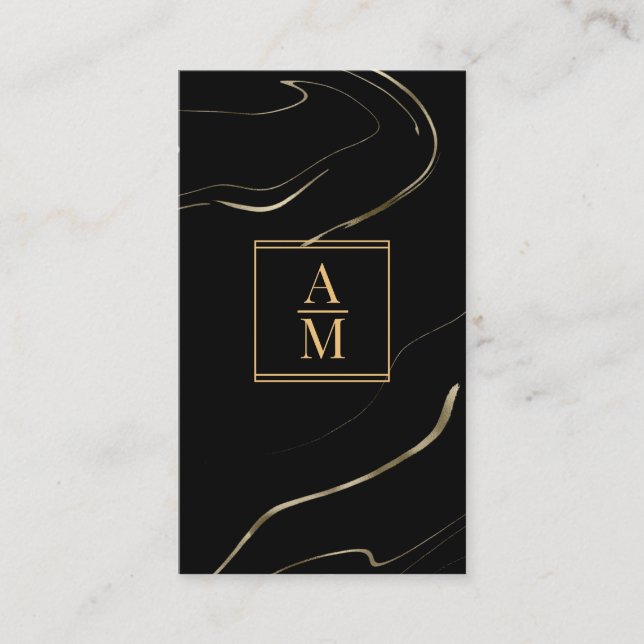 Modern Marble Monogram Business Card (Front)