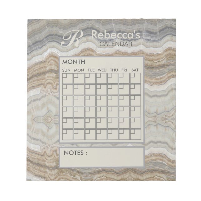 Modern Marble Monthly Personal Planner Calendar Notepad (Front)