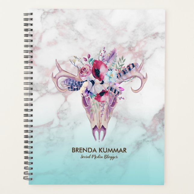 Modern Marble Ombre & Floral Boho Skull Planner (Front)