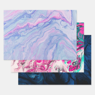 Modern Marble Paint Pour Colorful Abstract Pattern Wrapping Paper Sheet