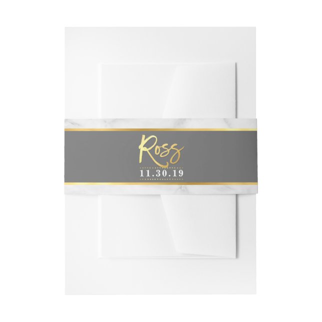 MODERN MARBLE pattern simple grey grey gold ROSS Invitation Belly Band (Front Example)