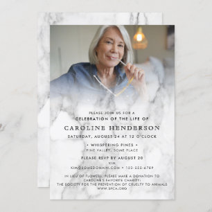 Modern Marble Photo Celebration of Life / Funeral Invitation