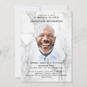 Modern Marble Photo Celebration of Life / Funeral Invitation