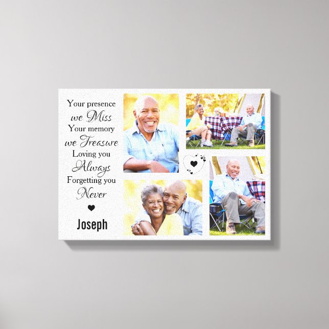 Modern Marble Photo Collage Memorial Keepsake Canvas Print (Front)